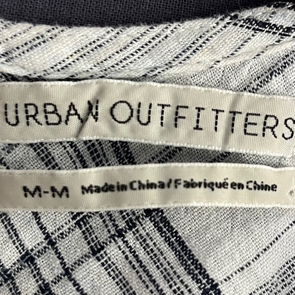 Urban Outfitters UO Linen Melody Plunging Babydoll Top Medium Gray White Plaid - Picture 9 of 11